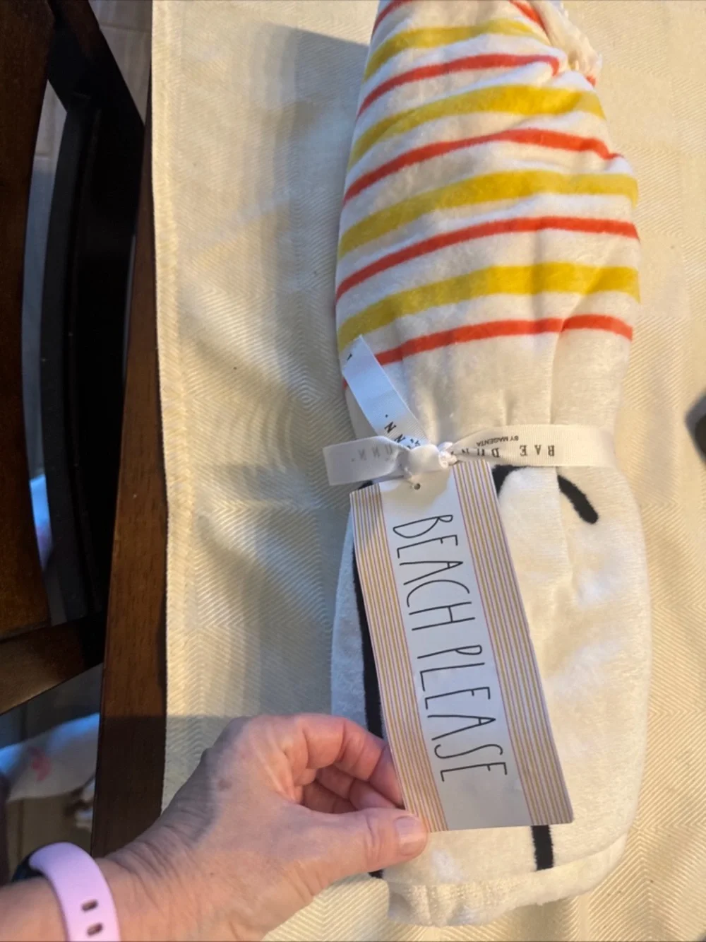 Striped Beach Towel with Yellow & Coral Stripes Rae dunn